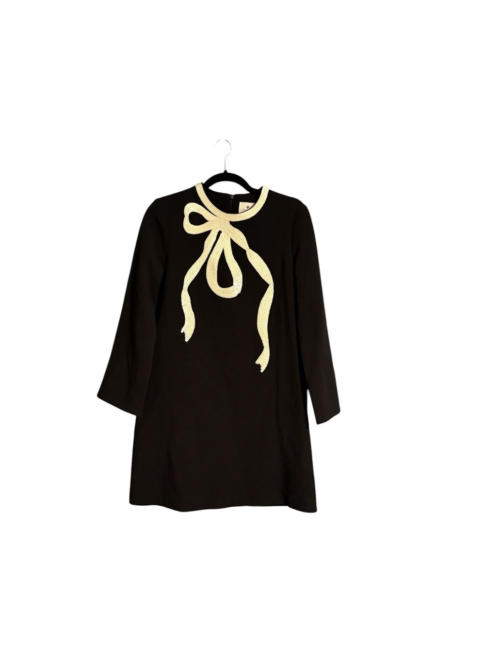 Tuckernuck Jamie Long Sleeve Bow Mini Dress Black Sequin Trim Size Small - Picture 3 of 7